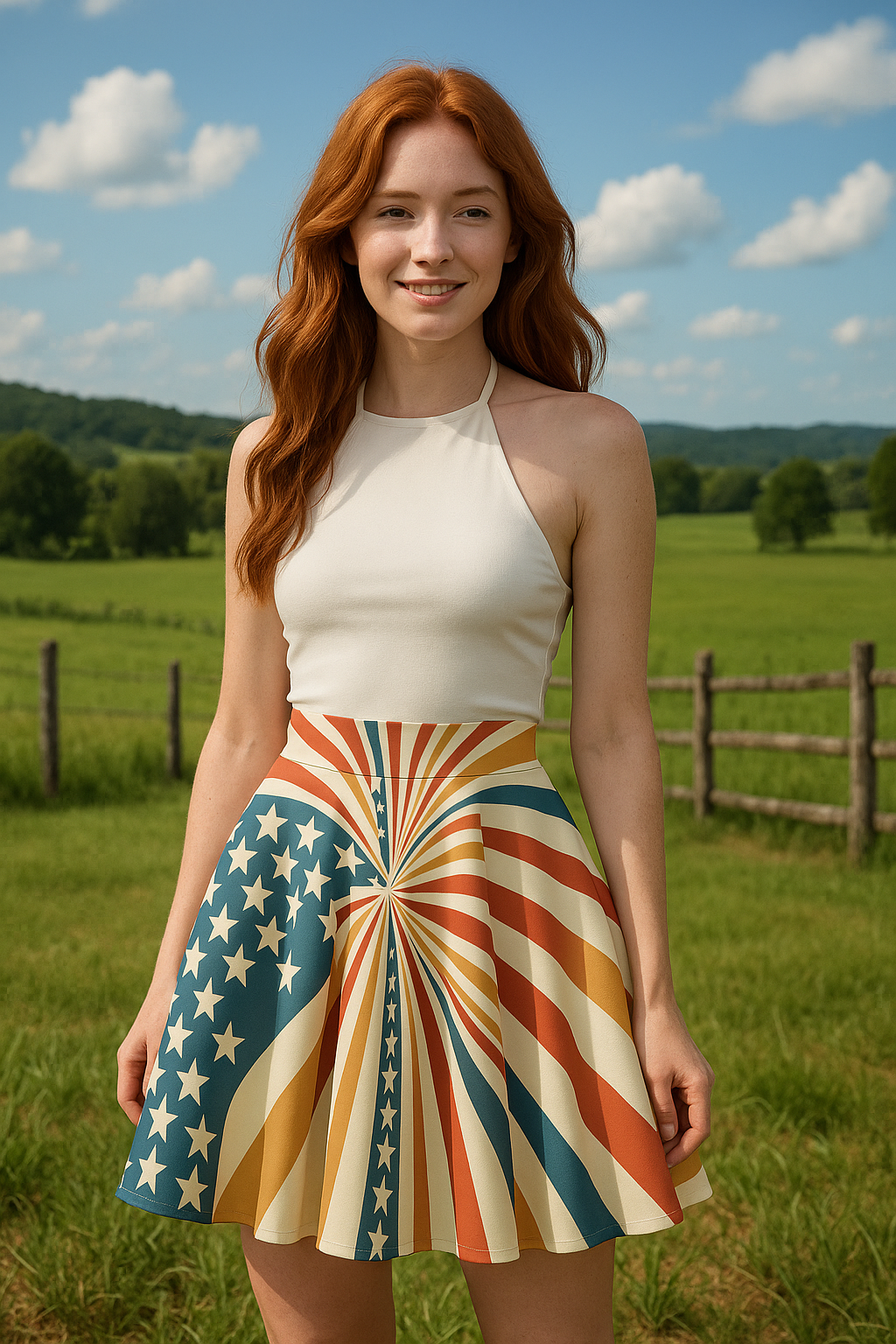 Patriotic Women's Skater Skirt - Retro Stars and Stripes Style