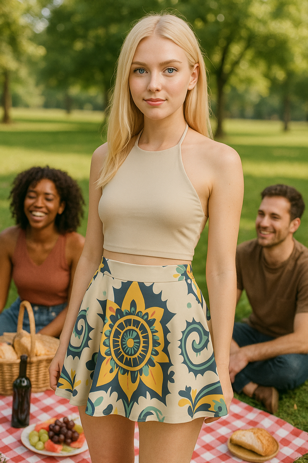 Boho Chic Women's Skater Skirt - Floral Print for Summer Outings