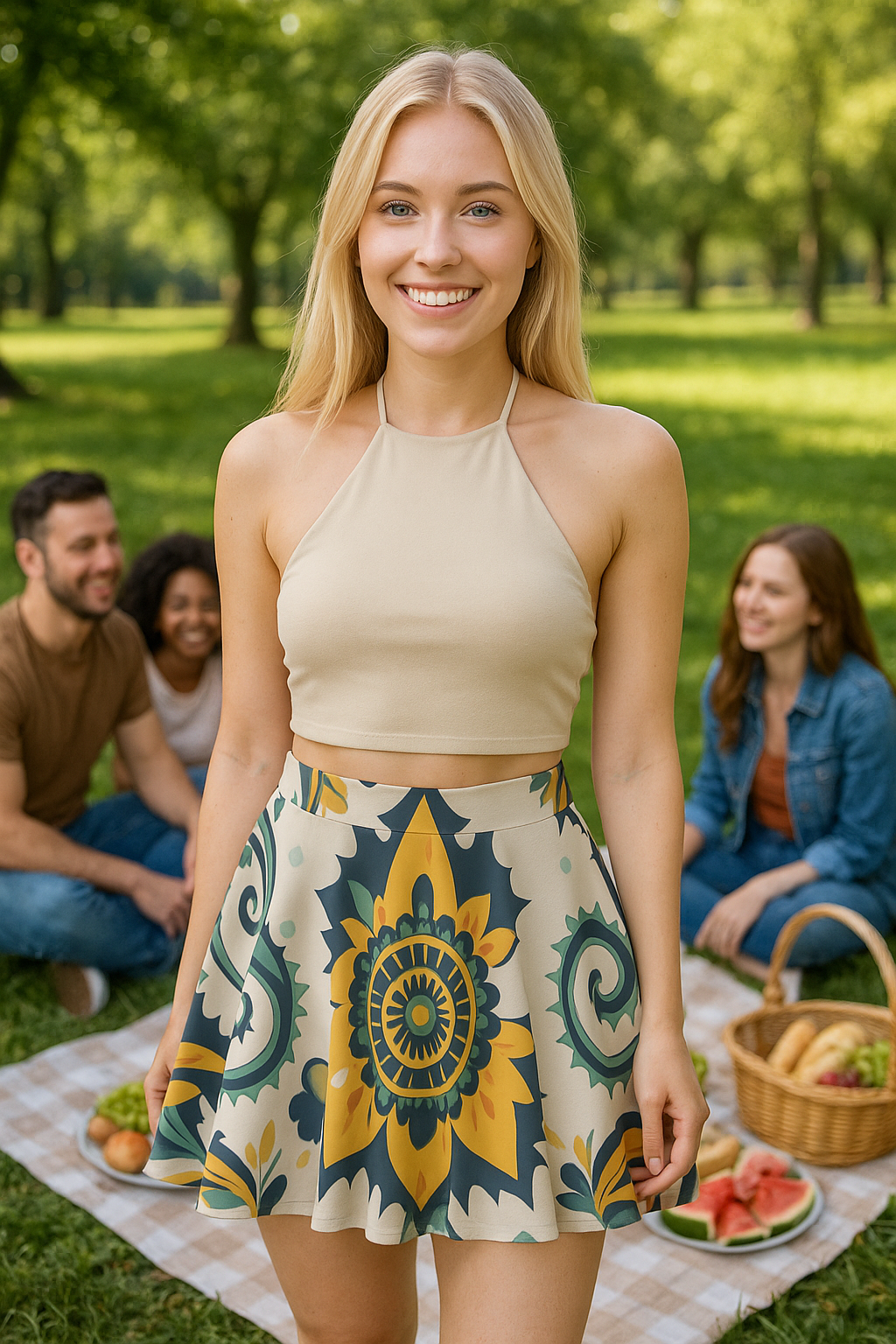 Boho Chic Women's Skater Skirt - Floral Print for Summer Outings