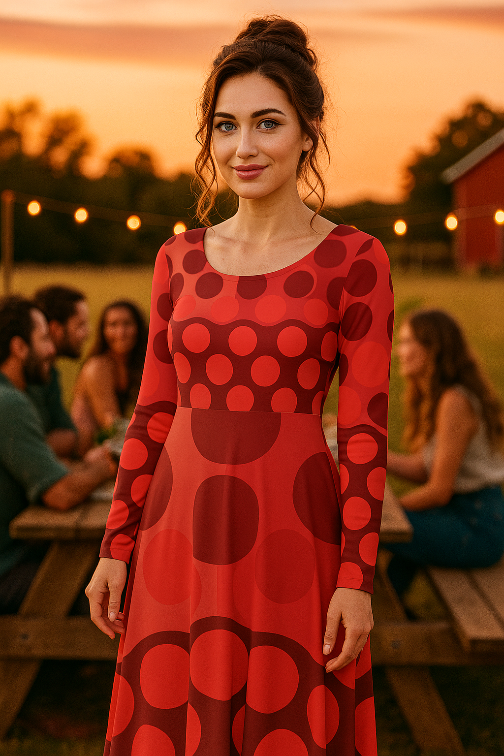 Chic Polka Dot Women's Long Sleeve Dance Dress for Parties and Celebrations