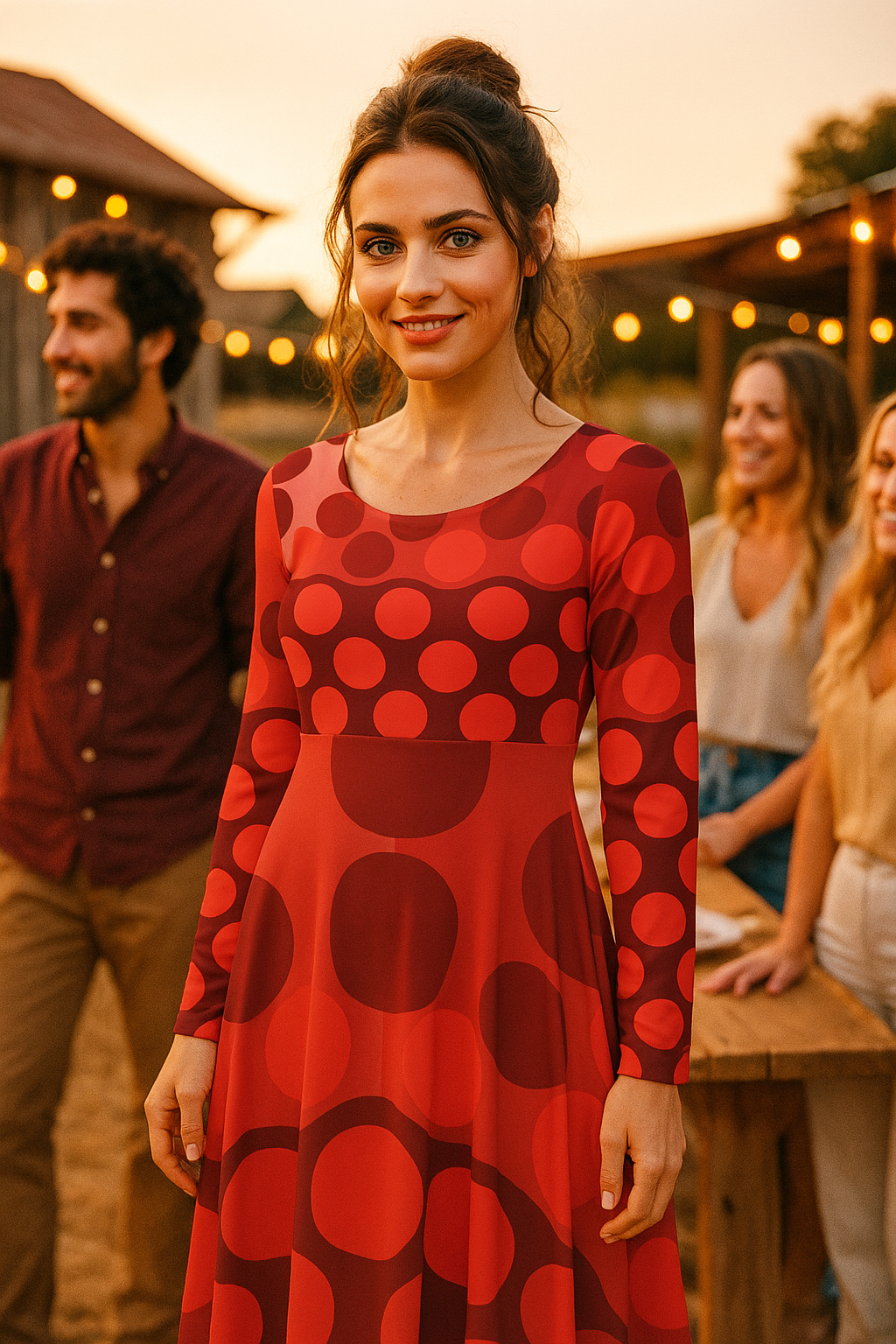 Chic Polka Dot Women's Long Sleeve Dance Dress for Parties and Celebrations