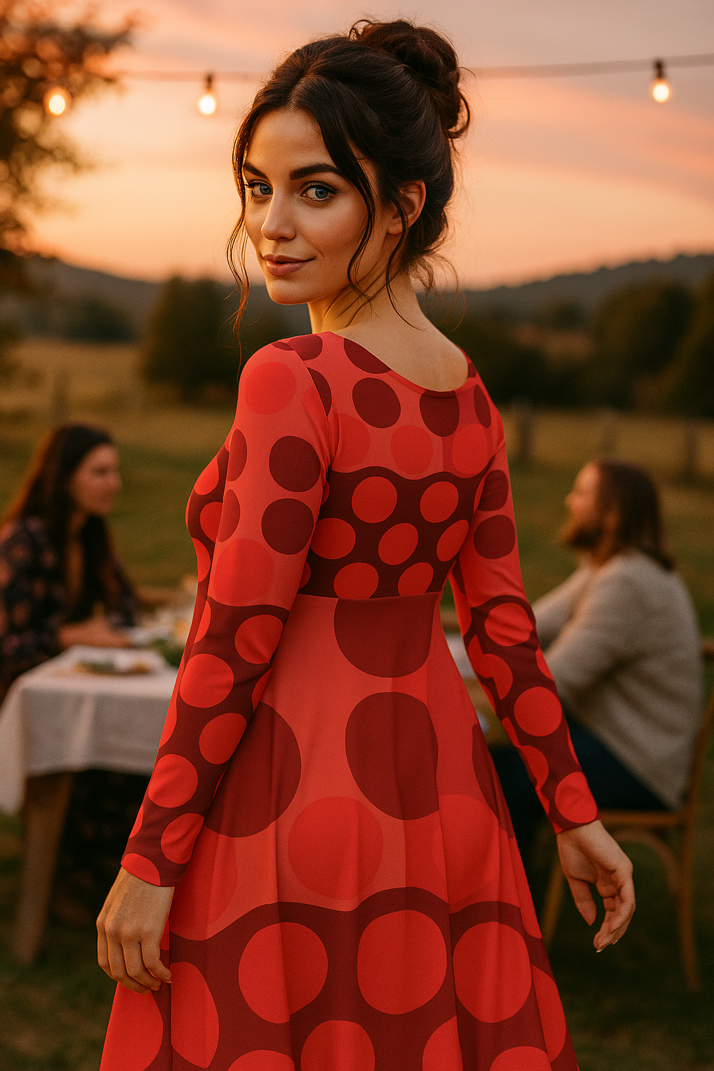 Chic Polka Dot Women's Long Sleeve Dance Dress for Parties and Celebrations