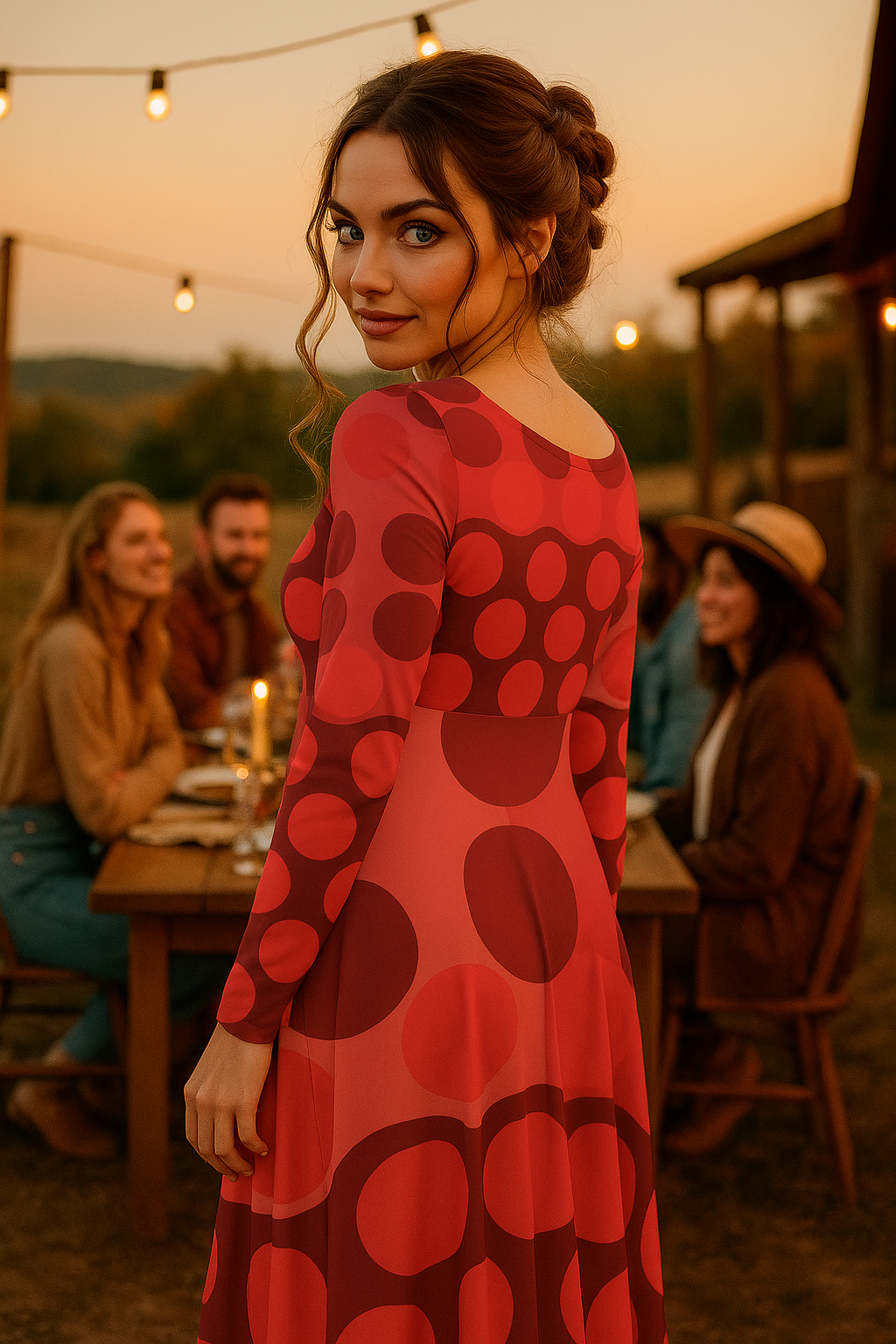 Chic Polka Dot Women's Long Sleeve Dance Dress for Parties and Celebrations