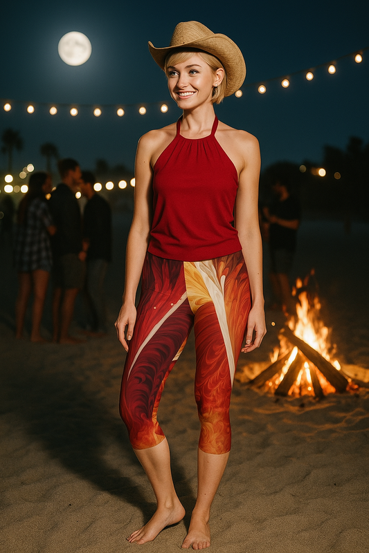 Elegant Flame Women's Capri Leggings - Vibrant Activewear, Stylish Workout Pants, Yoga Leggings, Comfortable Casuals, Trendy Athleisure