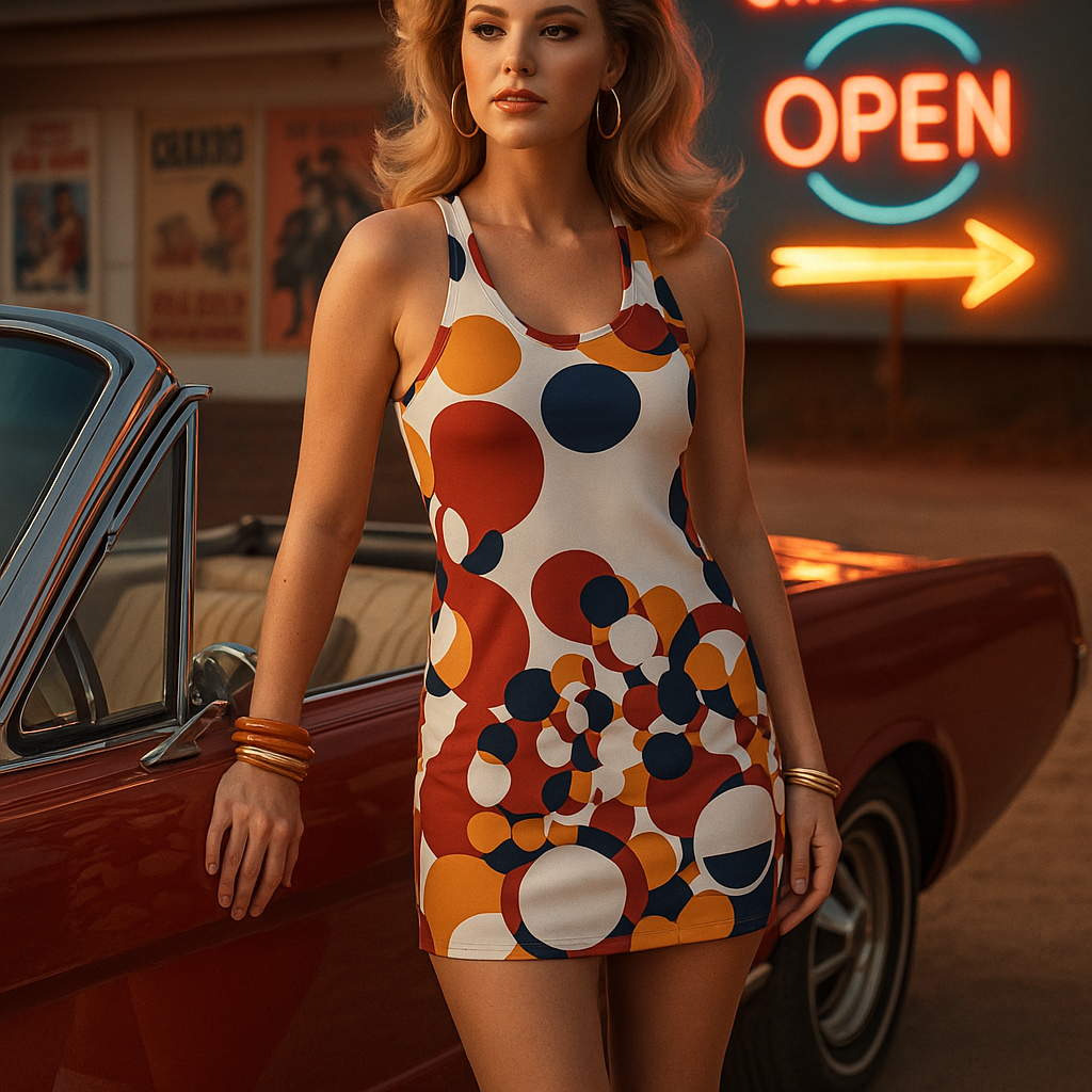 Vibrant Circle Pattern Racerback Dress, Summer Casual Dress, Beachwear, Festival Outfit, Boho Dress, Unique Stylish Dress