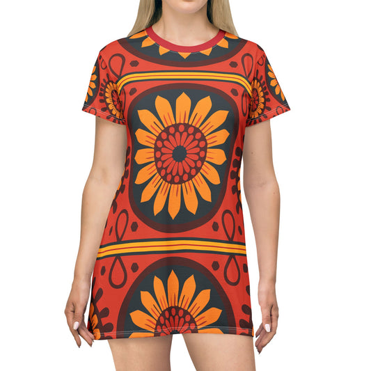 Vibrant Floral T-Shirt Dress for Summer Festivals & Casual Outings