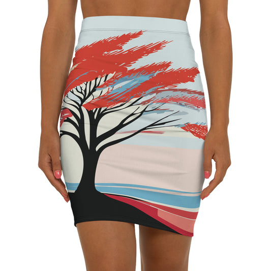 Women’s Mid-Waist Pencil Skirt with Tree Design – Perfect for Casual Outings & Celebrations