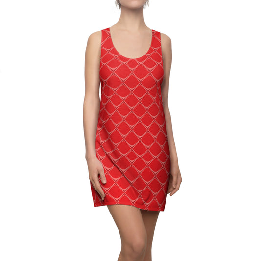 Vibrant Red Pattern Racerback Dress for Summer Outings