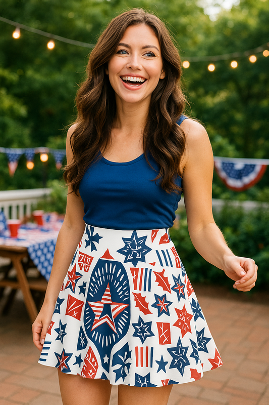 Patriotic Women's Skater Skirt - Stars and Stripes Design
