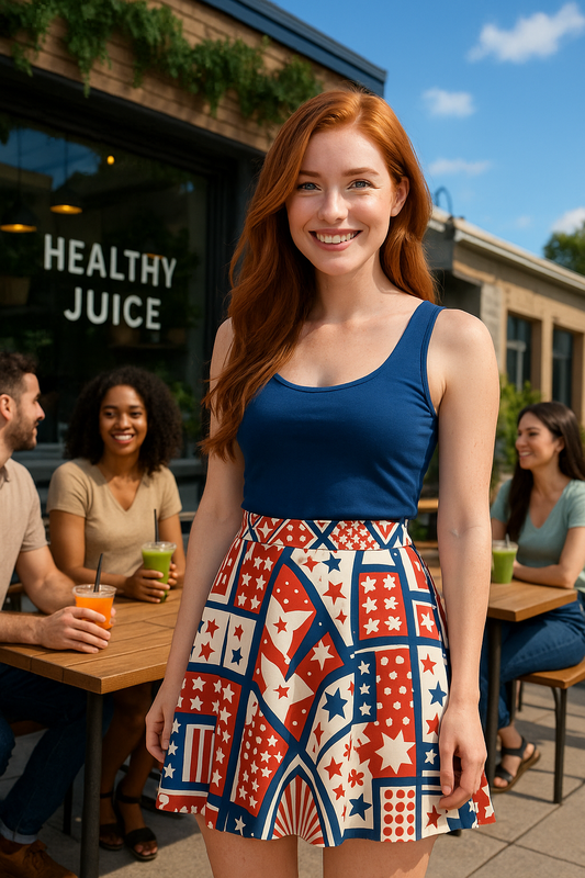 Patriotic Women&#039;s Skater Skirt - Red, White & Blue Design for Celebrations