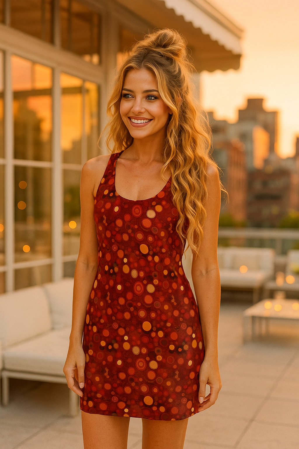 Vibrant Circle Pattern Racerback Dress for Women, Casual Summer Dress, Beachwear, Party Outfit, Outdoor Activities, Gift for Her