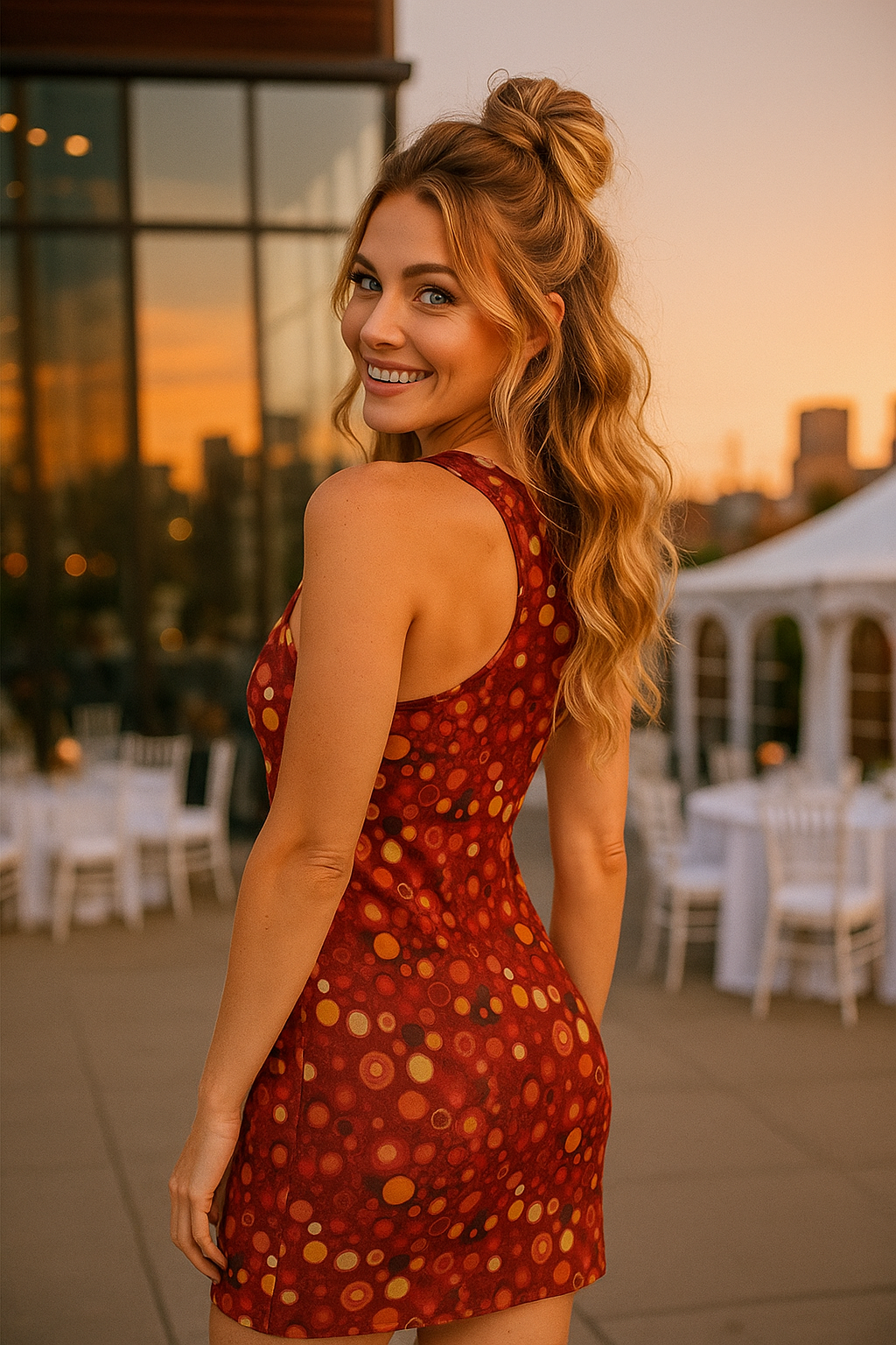 Vibrant Circle Pattern Racerback Dress for Women, Casual Summer Dress, Beachwear, Party Outfit, Outdoor Activities, Gift for Her