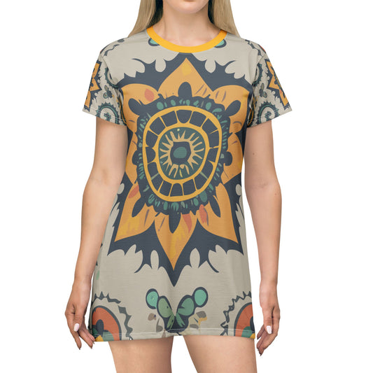 Bohemian Floral T-Shirt Dress - Casual Summer Essential