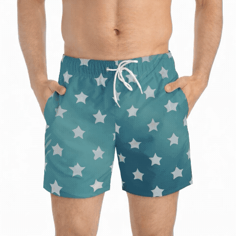 Ocean Waves Star Pattern Swim Trunks for Beach Days